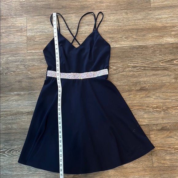La Scala Women's Large Navy Fit & Flare Dress Spaghetti Straps & Sparkling Belt - Picture 11 of 12
